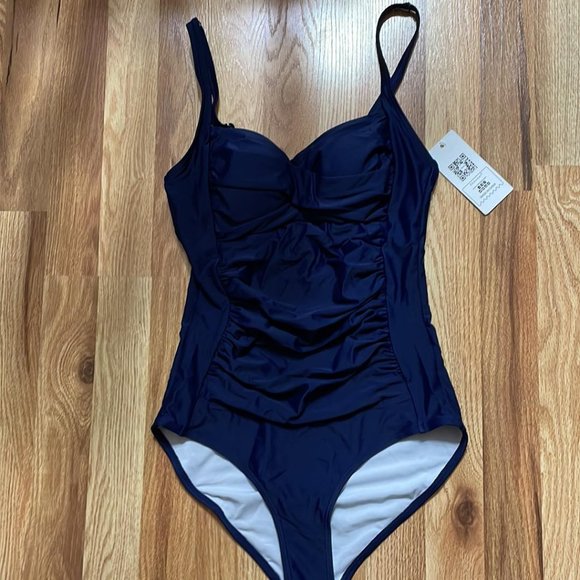 Ekouaer Other - Women's Small NWT Ruche Front 1Piece Swimsuit Bathing Suit Navy Blue NWT
